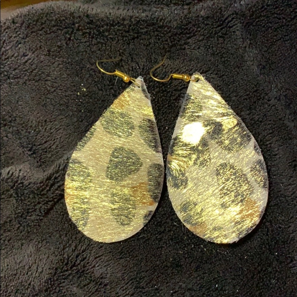 Leopard Hair on Hide Leather Earrings w/ Gold